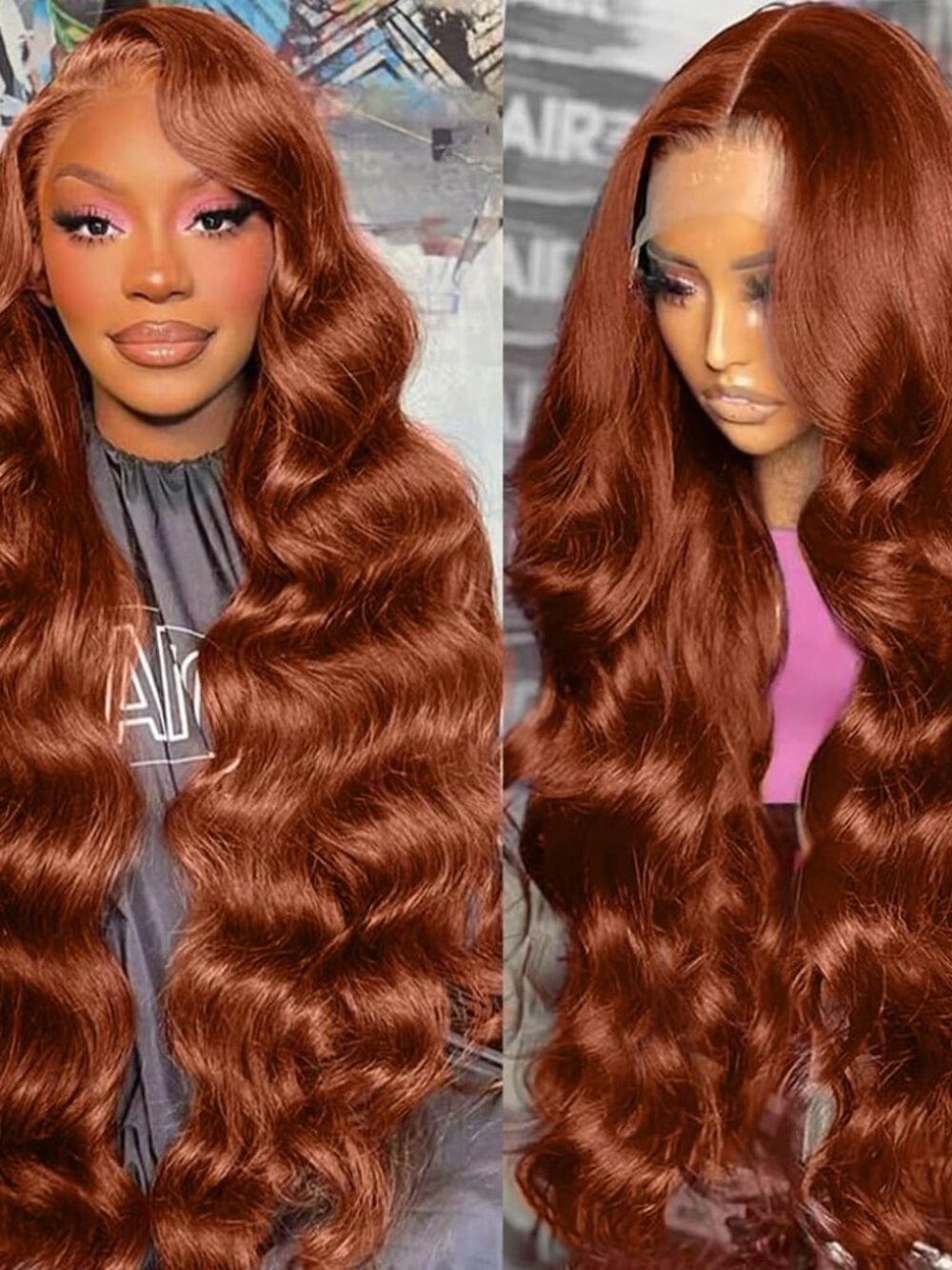 18in Reddish Brown Body Wave Lace Front Wig 13x6 HD Lace Human Hair 200 Density